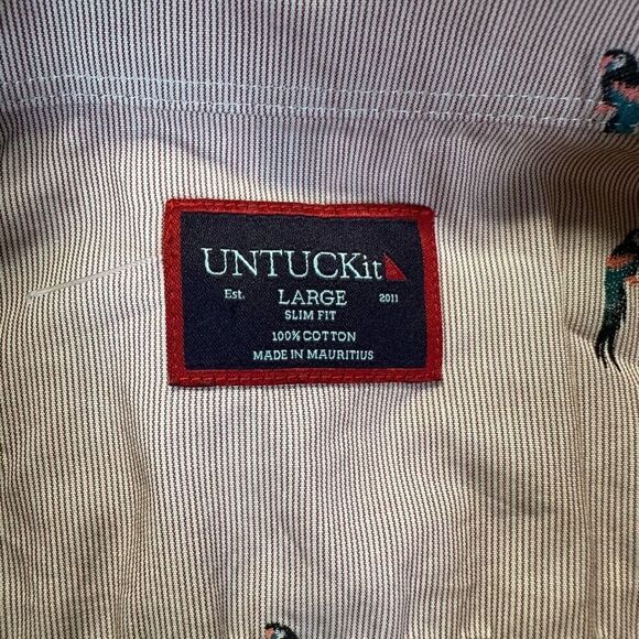 Untuckit Men’s Size Large Regular Fit Casual Button Down Shirt Red Micro Stripe - Picture 2 of 7